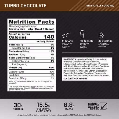 Optimum Nutrition PLATINUM HYDROWHEY™ Turbo Chocolate 3.61 lb (40 Servings) Greece | 38IAQLDVS