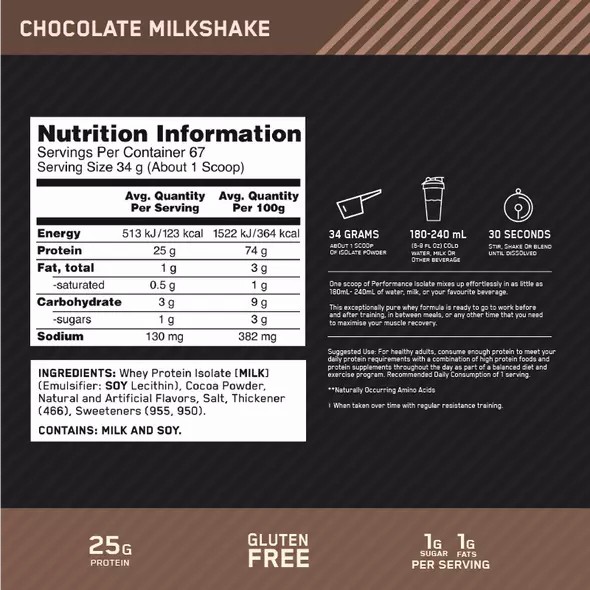 Optimum Nutrition Performance Isolate Chocolate 2.27kg Greece | 87GRHIEKP