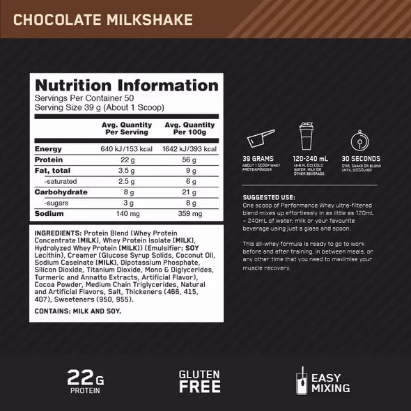 Optimum Nutrition Performance Whey Chocolate 1.95kg Greece | 79WRKJPLM