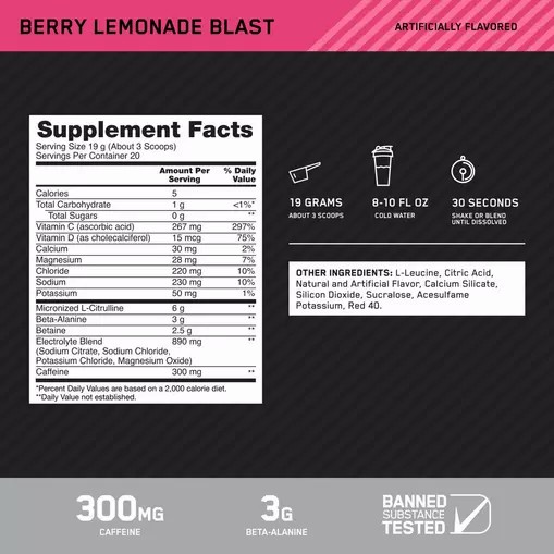 Optimum Nutrition Platinum Igniter Berry Lemonade Blast 0.84 lb (20 Servings) Greece | 78HQIJGKE
