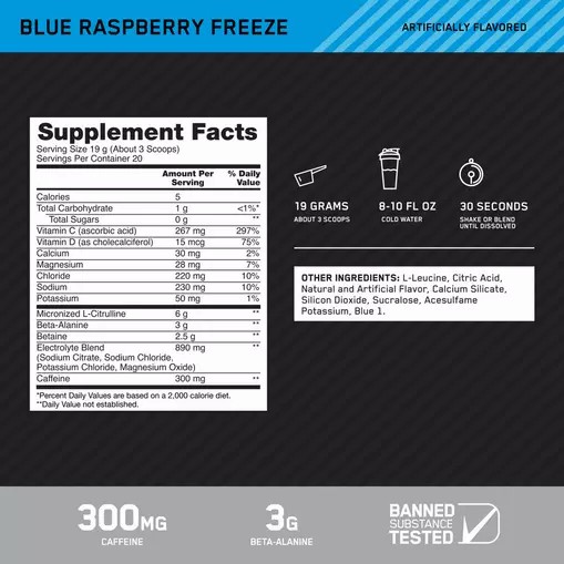 Optimum Nutrition Platinum Igniter Blue Raspberry Freeze 0.84 lb (20 Servings) Greece | 25MCGDLZF