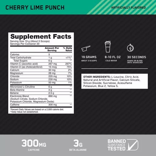 Optimum Nutrition Platinum Igniter Cherry Lime Punch 0.84 lb (20 Servings) Greece | 61JZIMSEP