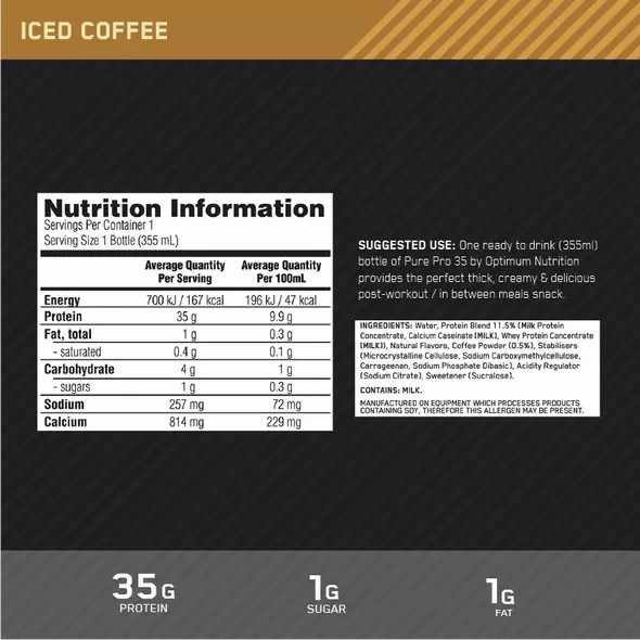 Optimum Nutrition Pure Pro 35 Coffee 355ml (6 bottles) Greece | 92KSUDMRA